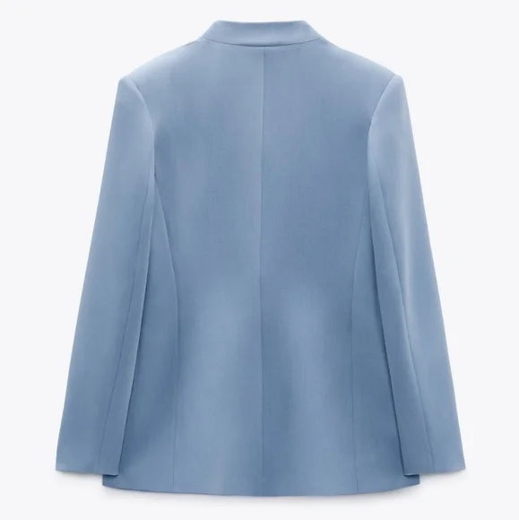Zara collarless blazer blue size medium nwt new with tag long sleeve - Picture 7 of 9